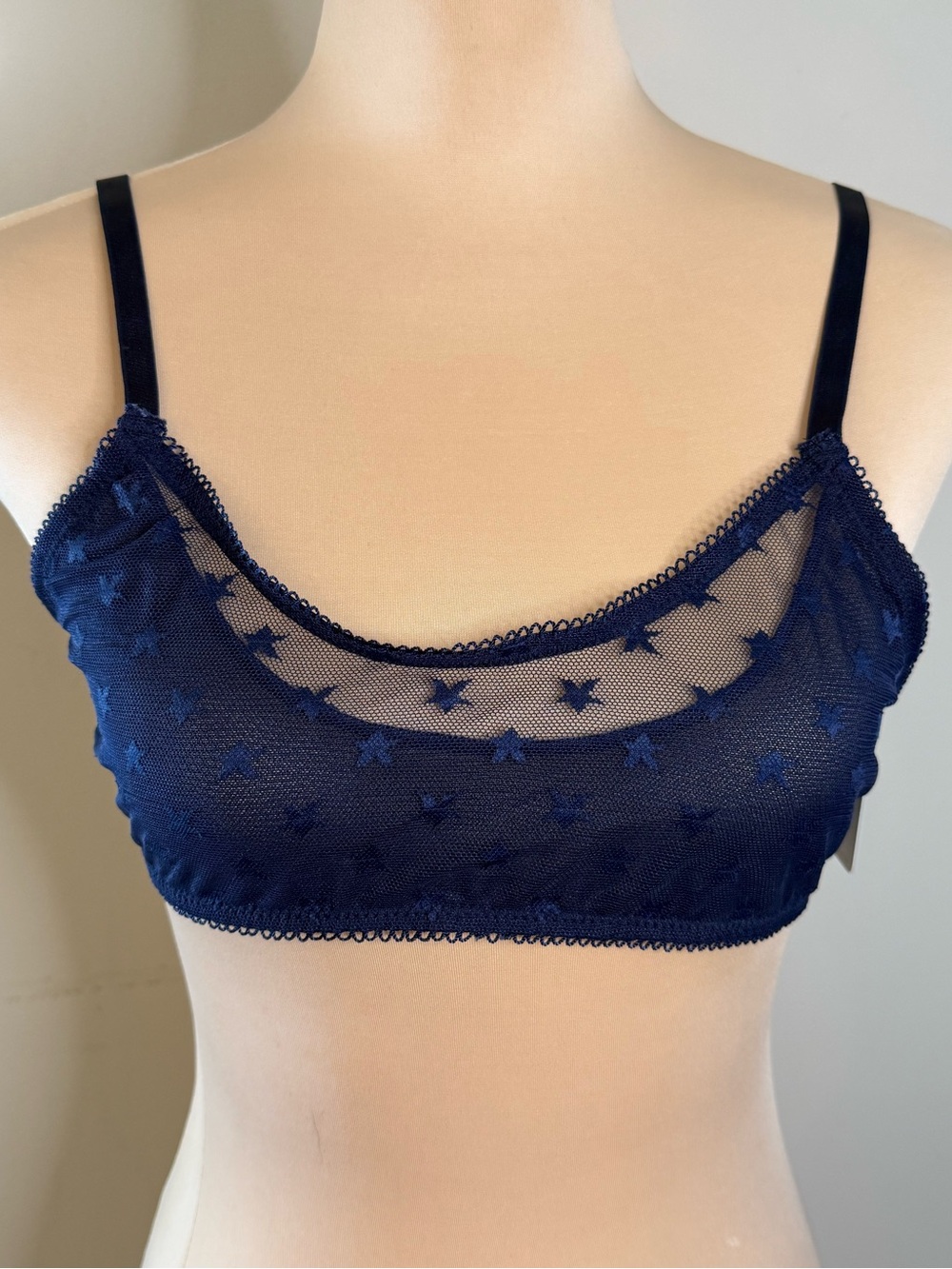 Anemone navy blue bralette star pattern semi sheer mesh SZ LG